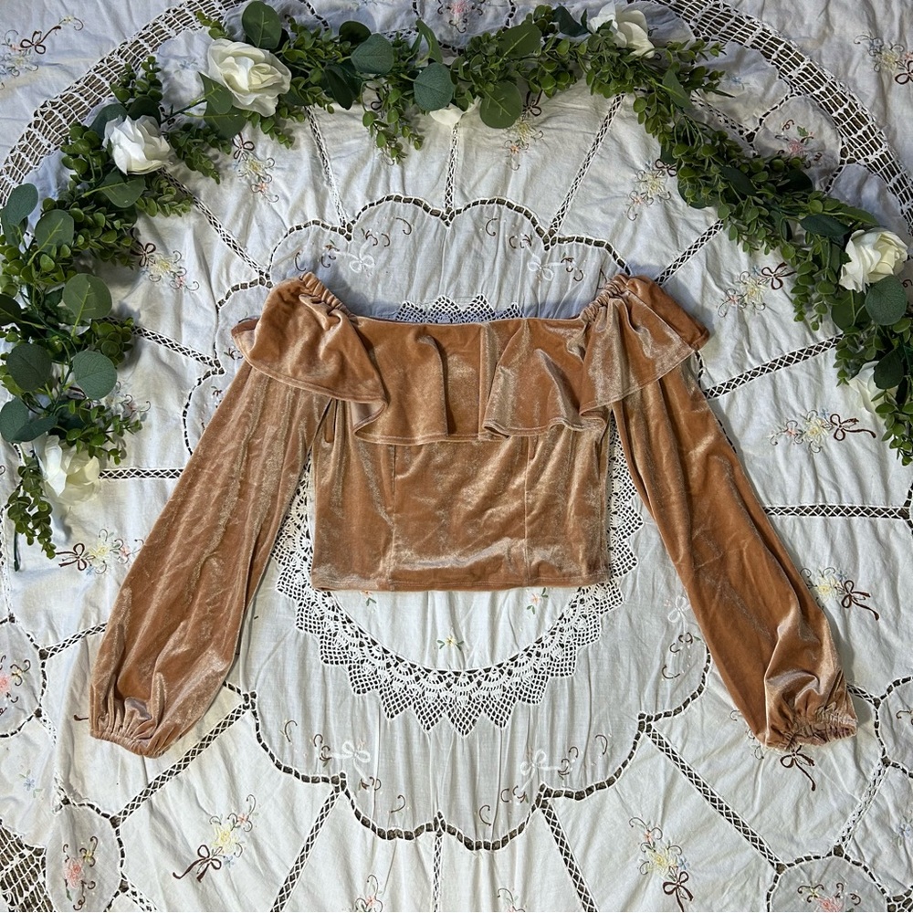 Forever 21 velvet off the shoulder crop top